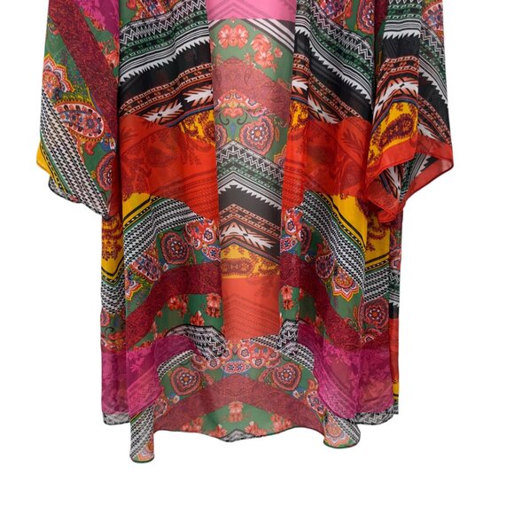 Cato est 1946 Mid Leng Bohemian Multicolor Chiffon Kimono Women SZ14/16W Sheer - Picture 13 of 13